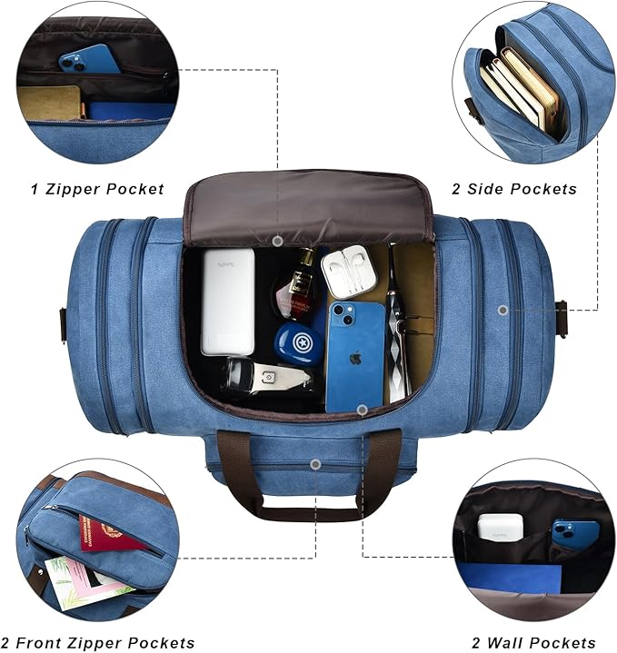 Litvyak Duffle Bag for Travel, 50L Canvas Travel Duffel Bags Overnight Weekend Gym Carry On Luggage Bag for Men & Women(Blue)