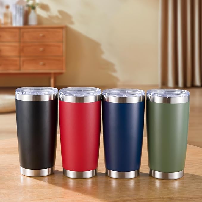 20 oz Tumblers Bulk Stainless Steel Tumbler with Lid Double Wall Vacuum Insulated Coffee Mug 20oz Powder Coated Cup for Hot and Cold Drinks, Black, 6 pack
