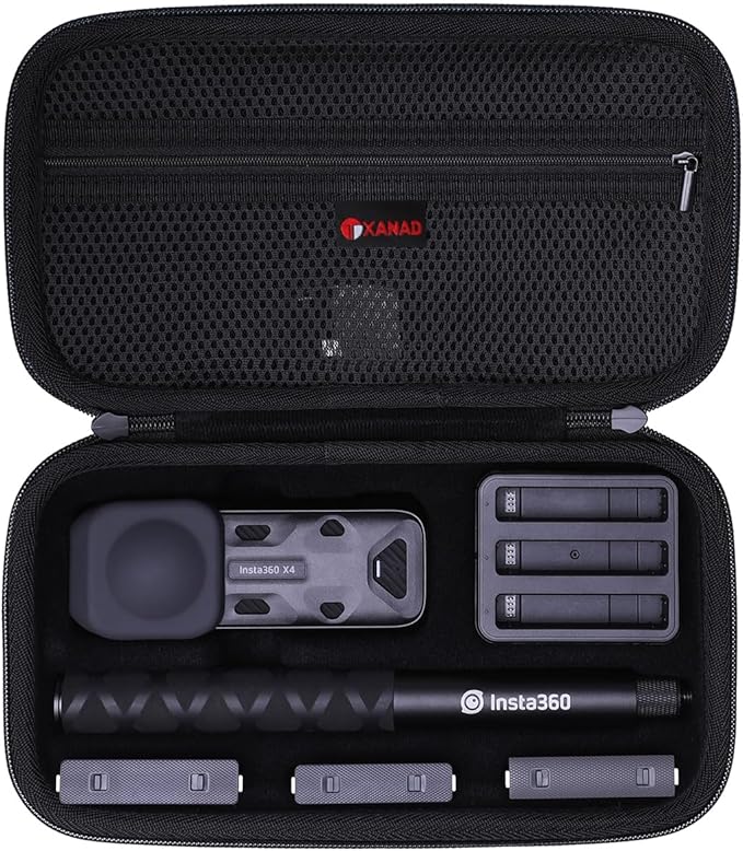 XANAD Hard Case for Insta360 X5/X4/X3/X2 Waterproof 8K 360 Action Camera,114CM Selfie Stick- Storage Carrying Bag(Black)