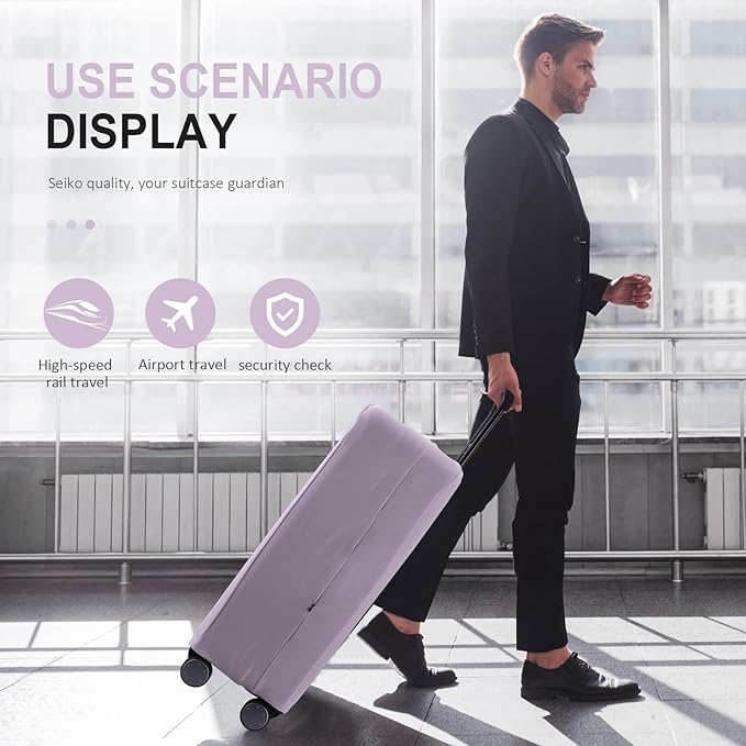 Travel Luggage Cover Suitcase Protector Scratch-Resistant Fit 19-31 Inch Suitcase, Not Included Suitcase (Lavender Purple, M(24-25 inch))