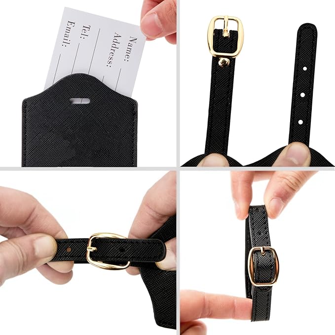 Luggage Tag PU Leather for Suitcase Baggage Handbag Travel Bag Label Suitcase Tag Label Tag w. Name Card & Privacy Cover (I)