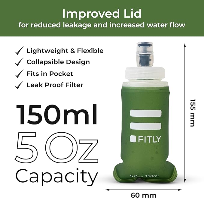 Soft Flask - Shrink As You Drink Soft Water Bottle for Hydration Pack - Folding Water Bottle Ideal for Running, Hiking, Cycling, Climbing & Rigorous Activity