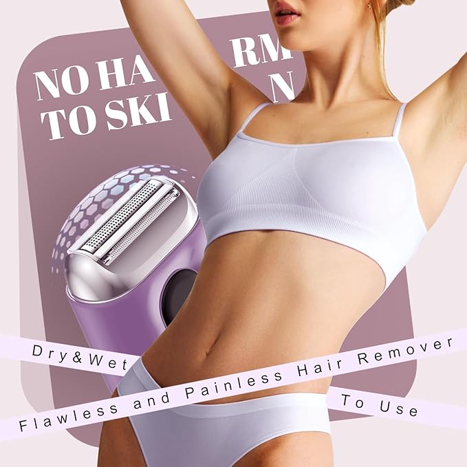 Cordless Electric Shaver for Women: Mini Electric Razors with LED Display - Rechargeable Bikini Trimmer - IPX7 Waterproof Wet Dry Face Razor for Body Pubic Leg (Purple Little)