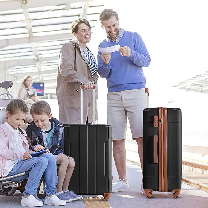 Merax Luggage Sets 2 Piece Suitcases with Wheels, Hardshell ABS Expandable and Lightweight, TSA Lock, Spinner Wheels, Carry On Luggage with Corner Guards (20 28 inch Black Brown)