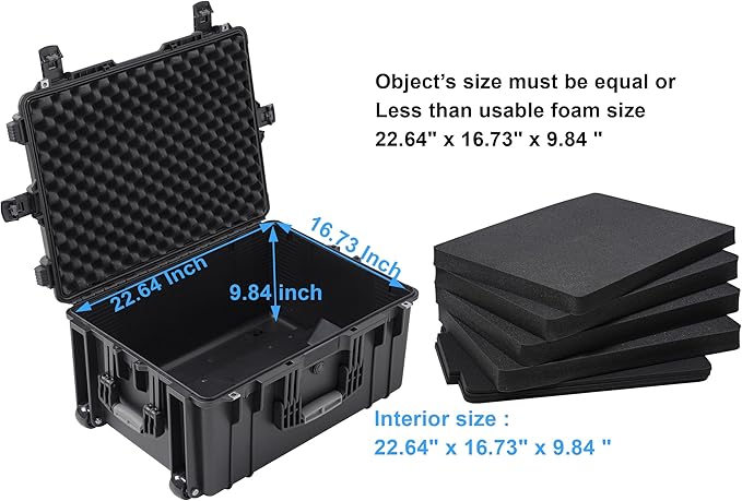 Rolling Hard Case with Foam,26 x 20 x 13 Inch, Equipment Case with Wheels and 4 Handles for camera, Drone,tool, electronics,Shockproof, Waterproof, TSA Friendly, Inner 22.64"X 16.73"X9.84"