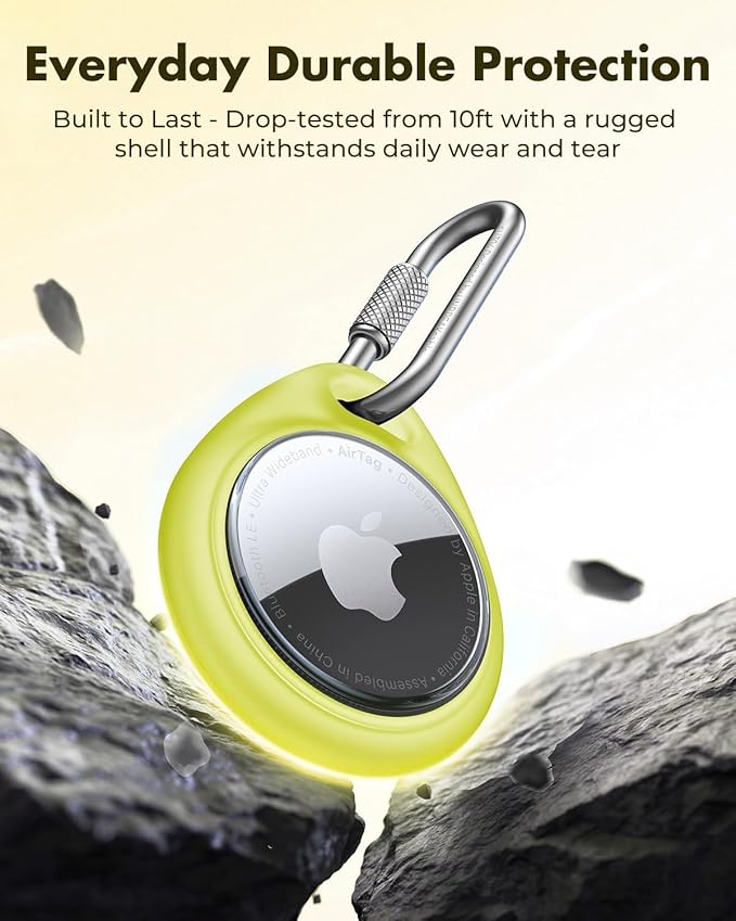 UNBREAKcable AirTag Holder for Apple - 4 Pack Air Tag Case [Professional Carabiner] [Waterproof] [Shockproof] TPU AirTag Keychain for Kids, Pets, Keys, Luggage, Backpacks