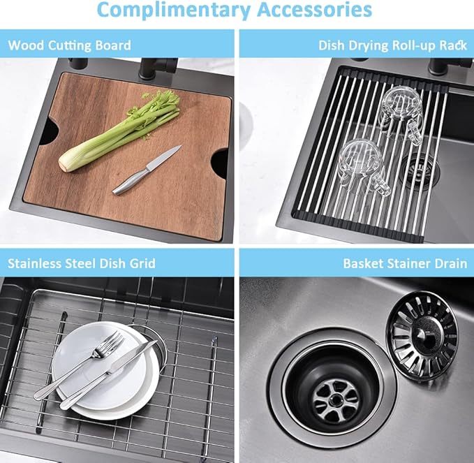 15 Inch Black Bar Sink Drop In Workstation-Bokaiya 15x15 Drop In Bar Sink Small Kitchen Outdoor Rv Sink 16 Gauge Black Stainless Steel Single Bowl Kitchen Sinks with Cutting Board