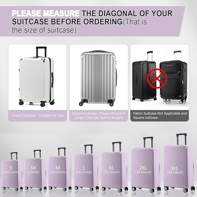 Travel Luggage Cover Suitcase Protector Scratch-Resistant Fit 19-31 Inch Suitcase, Not Included Suitcase (Lavender Purple, XL(28-29 inch))
