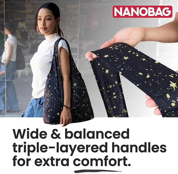 Nanobag Ultra-Lightweight Foldable Tote for Women & Men, Reusable Grocery & Travel Bag, Packable Collapsible Compact Market Essential (Standard Mocha)