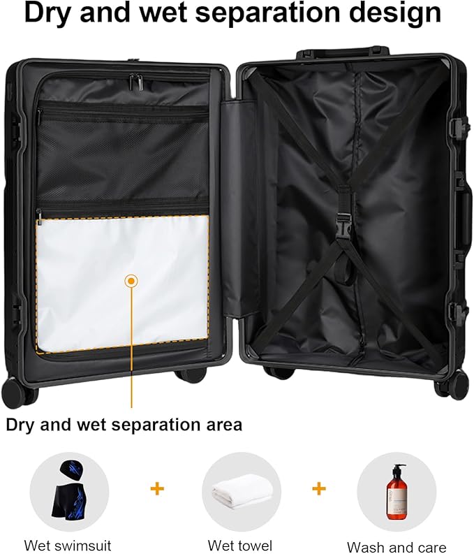 2-Piece Hardshell Zipperless Luggage Set, 20/26" Aluminum Frame Hardshell Spinner Luggage, Airline Approved Carry-On Luggage, TSA Lock, 360° Quiet Wheels With Cup Holder (Black)