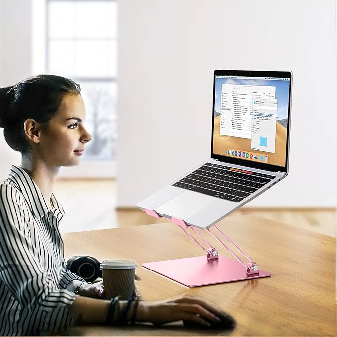 BESIGN LS10 Aluminum Laptop Stand, Ergonomic Adjustable Notebook Stand, Computer Holder Compatible with Air, Pro, Dell, HP, Lenovo More 10-14" Laptops, Pink