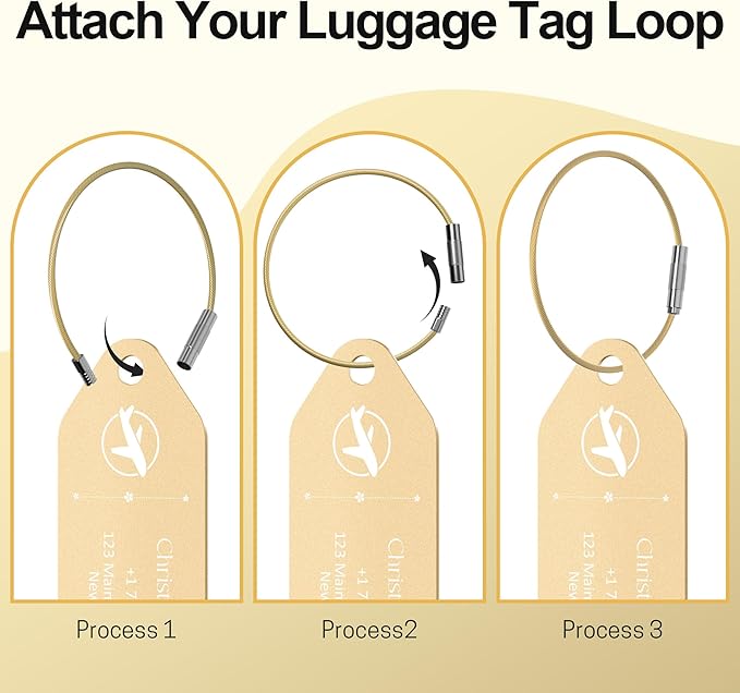 4 PCS Personalized Metal Luggage Tag – Personalized Engraved Suitcase Tag, Backpack Tag, with Matching Color Strap, Waterproof Suitcase Name Badge – Ideal Corporate Gift & Travel Accessory (Yellow)