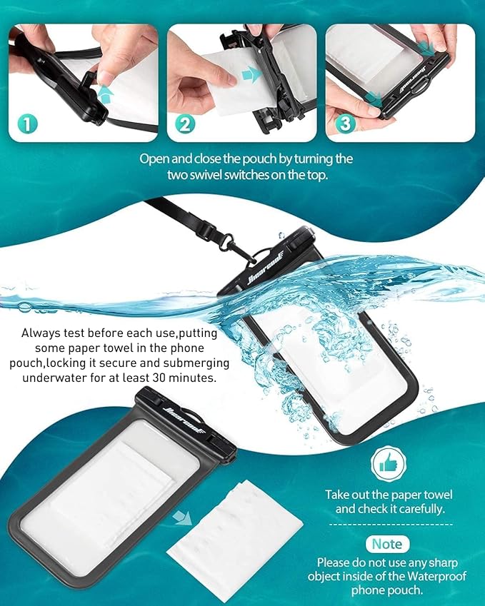 Hiearcool Waterproof Phone Pouch,Waterproof Phone Case for iPhone 16 15 14 13 Pro Max Plus up to 8.3",IPX8 Cellphone Dry Bag for Beach Cruise Travel Black&Olive Green-2Pack
