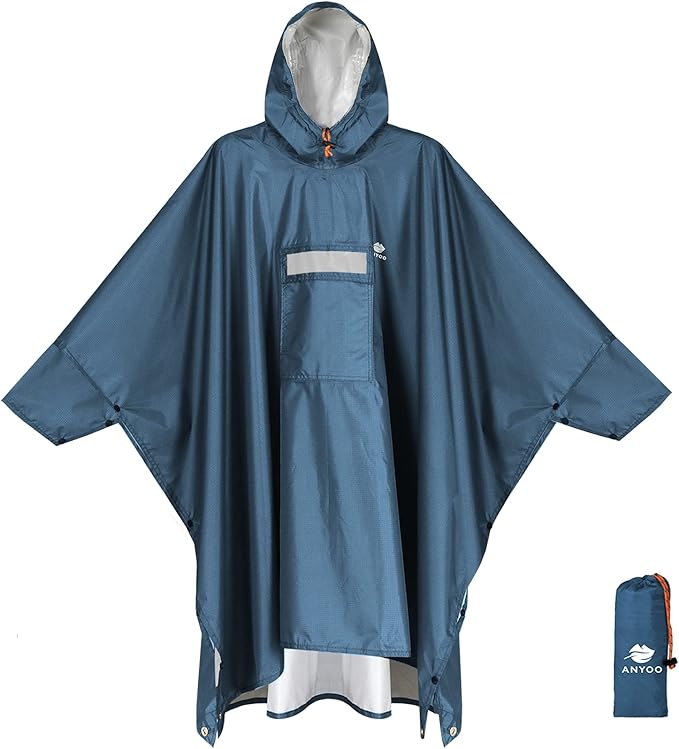 ANYOO Hooded Rain Poncho for Adults Waterproof Lightweight Rain Coat for Men Women Reusable Rain Jacket for Emergency Outdoor