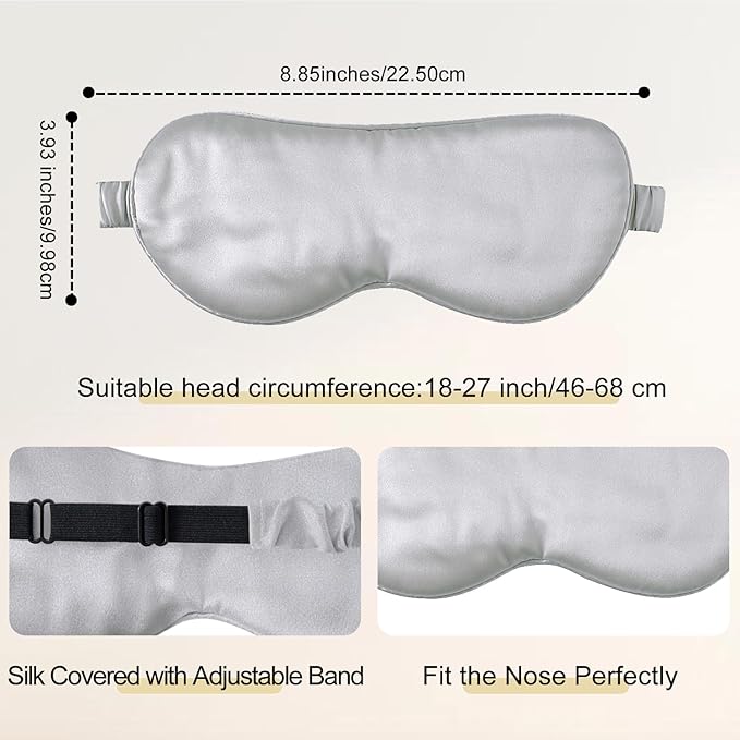 ZIMASILK Adjustable 100% 22 Momme Mulberry Silk Sleep Mask for Sleeping, Filled with Premium Mulberry Silk, Softest & Breathable Eye Sleeping Mask (Light Grey)