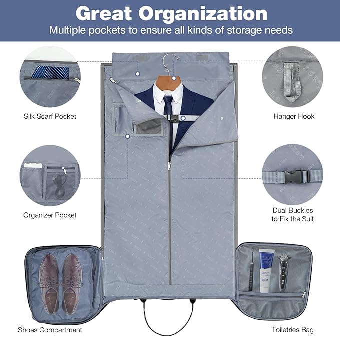 Garment Bags with Wheels, Garment Convertible Weekender Bags, Large Garment Bags for Travel, Duffle Luggage Bag Garment Bag (Blue, Medium)
