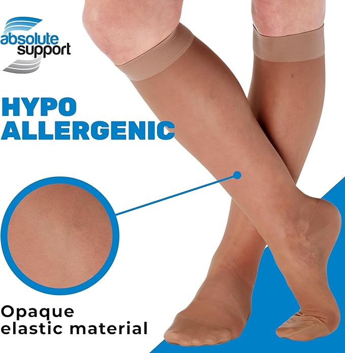 (3 Pairs - Closed Toe) Made in USA - Sheer Compression Socks for Women 15-20mmHg - Compression Stockings for Varicose Veins Circulation, Thrombosis, Embolism - Beige, Medium - A101BE2-3