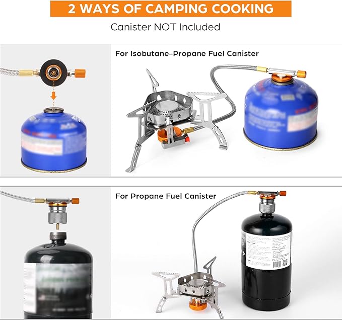 Odoland 3500W/6800W Windproof Camp Stove Camping Gas Stove with Fuel Canister Adapter, Piezo Ignition, Carry Case, Portable Collapsible Stove Burner for Outdoor Backpacking Hiking and Picnic