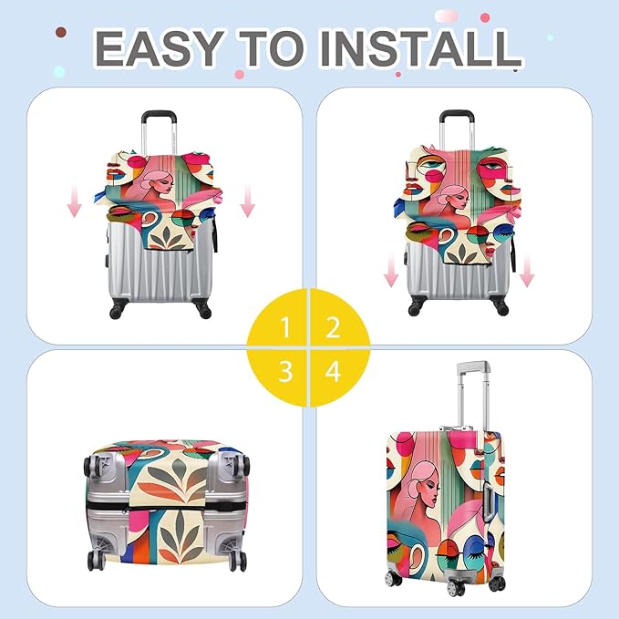 ANNA QUEEN Modern Art Fashion Luggage Cover, Stylish Abstract Woman Suitcase Protector, Washable, Stretchable Travel Sleeve for 24-26 Inch Luggage, Trendy, Colorful Design