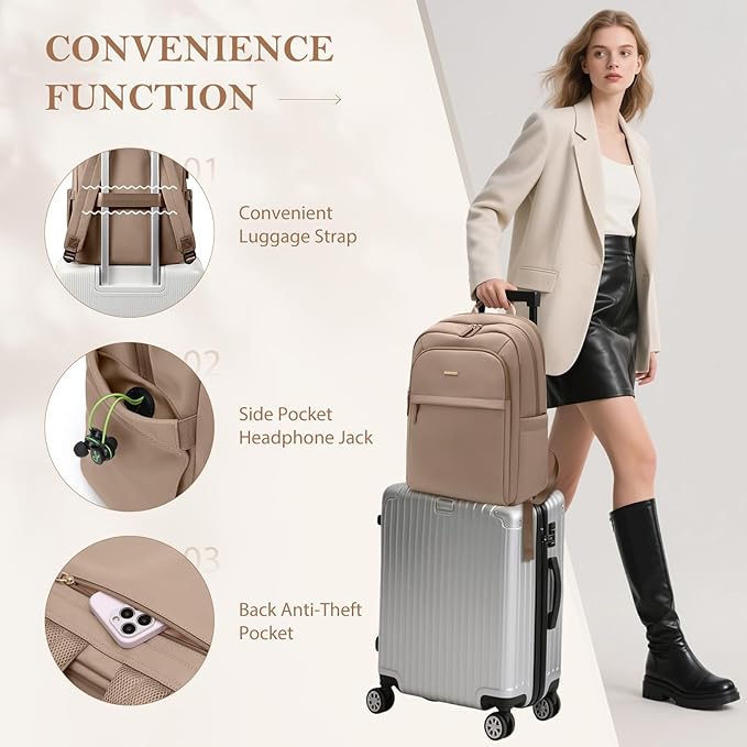 Travel Backpack for Women Personal Carry On Bag Business Weekender Hiking Multilayer Laptop Bag,16 Inch,Brown