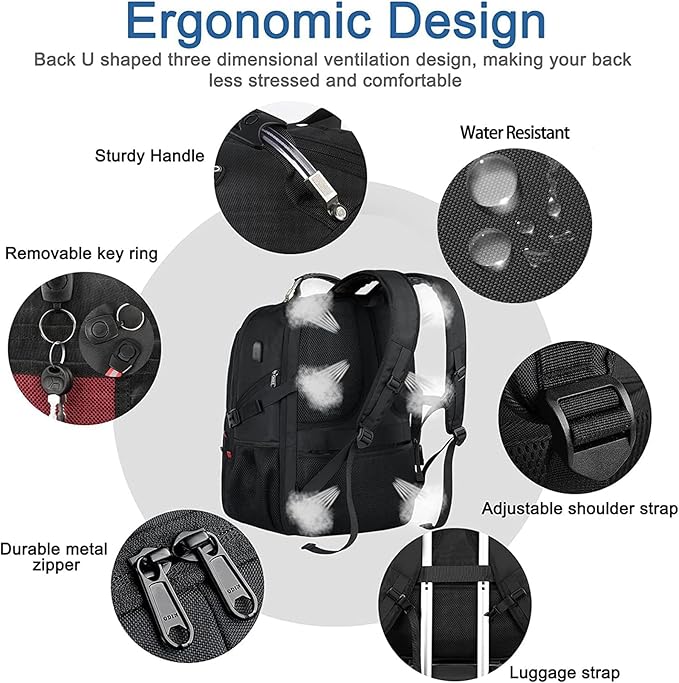 Z-MGKISS Extra Large Backpack for Men, Gaming Laptop Travel Bag Fits 18.4-19" Laptops, TSA Flight-Approved Backpack, Anti-Theft Gym College Business Work Mens Daypack, Black