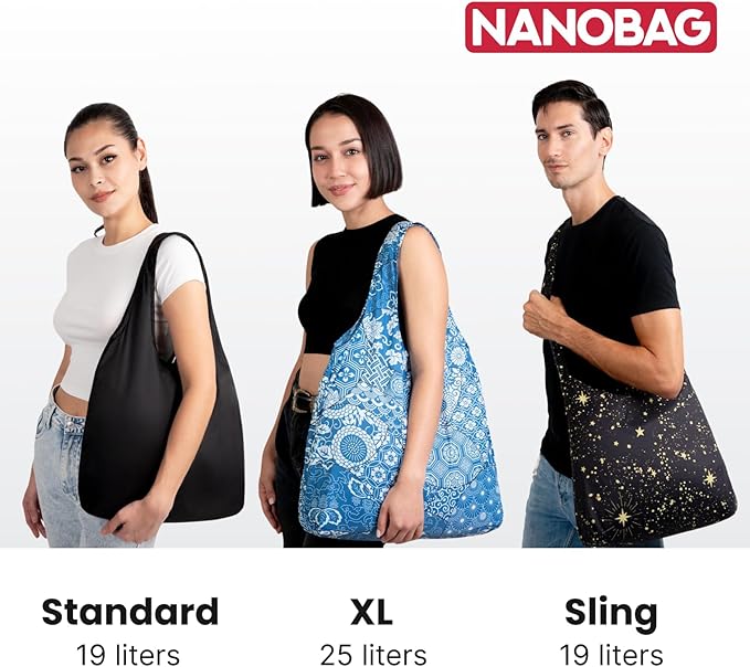 Nanobag Ultra-Lightweight Heavy Duty Foldable Tote for Women & Men, Reusable Grocery & Travel Bag, Packable Collapsible Compact Market Essential (XL Sketch)