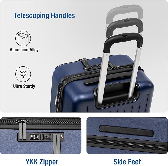 KYME 22-Inch Hardside Small Suitcase - 100% PC Hard Shell with Laptop Compartment, TSA Lock, Double Wheels for Men & Women, Navy