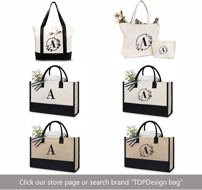 TOPDesign Embroidery Initial Canvas Tote Bag, Personalized Present Bag, Suitable for Wedding, Birthday, Beach, Holiday, is a Great Gift for Women, Mom, Teachers, Friends, Bridesmaids (Letter Z)