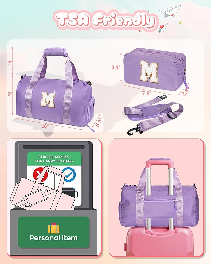Customized Gifts for Daughter -Girl Gym Bag with Shoe Compartment, Kid Personalized Weekender Overnight Bags, Initial Travel Tote with Makeup Pouch, Sweet Girls Gift for Niece (Letter H)