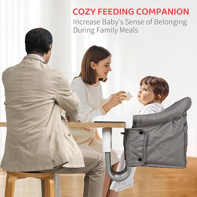 Hook On High Chair Portable & Foldable for Babies 6-36 Months Attach to Fast Table Clip On High Chair with Travel Bag - Compact Baby Feeding Seat for Home Dining & Travel (Grey)