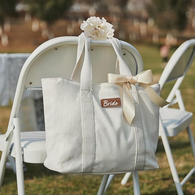 AW BRIDAL Monogram Canvas Tote Bag for Chrismas, Bridal Shower, Retirement, Birthday Gifts for Women Mom Wife Sister Friends