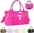 Overnight Bag for Kids Teen Girls Weekender Dance Bag Birthday Graduation Gifts,Initial Travel Duffel Bag Sports Gym Bag Personalized Weekender Bag Carry On Bags Preppy Gifts for Women(Hot Pink, T)