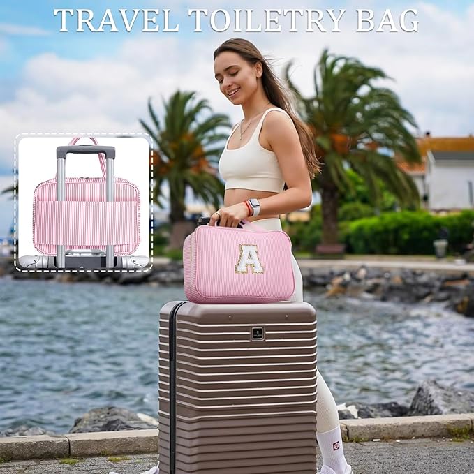 YOOLIFE Hanging Toiletry Bag - Large Capacity Personalized Travel Toiletry Bag for Women, Cruise Ship Essentials - Letter S, Purple