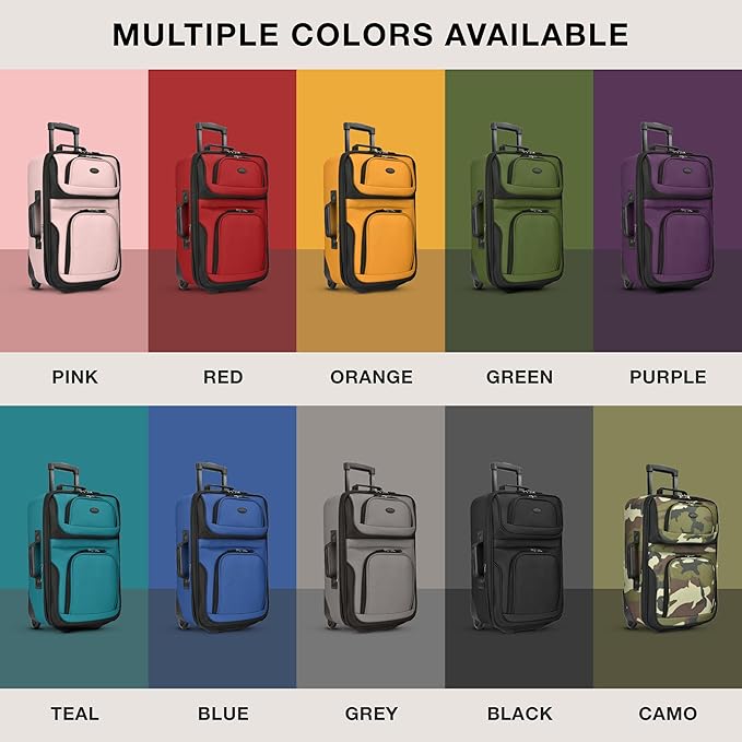 U.S. Traveler Rio Fabric Expandable Carry-on Luggage, Rolling Suitcase, Purple, 2 Wheel Set