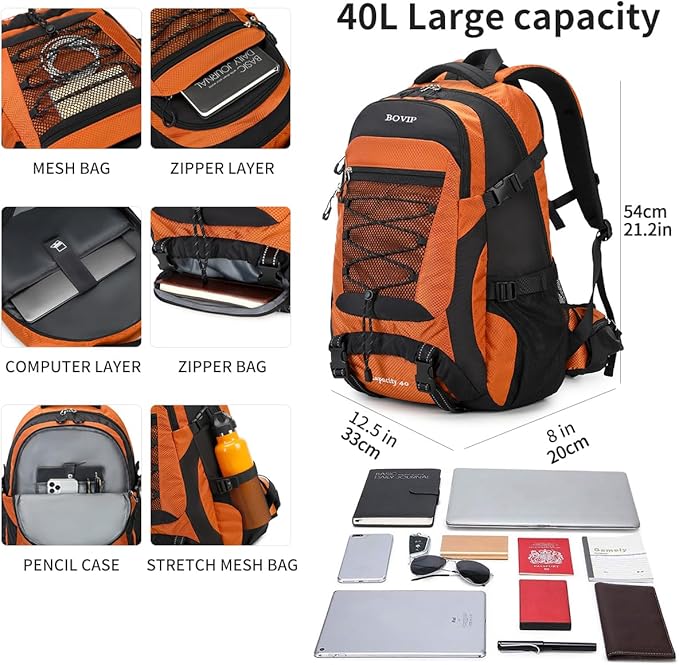 BOVIP 40L Hiking Backpack Waterproof Lightweight Daypack Travel Sports Camping Backpack for Men Women