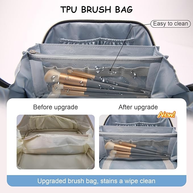 BOYATU Travel Makeup Bag Organizer Cosmetic Bag: 3 Pcs Set Make up Bags for Women with Handle - Waterproof Vegan Leather Toiletry Bags with Comparments (01-Black)