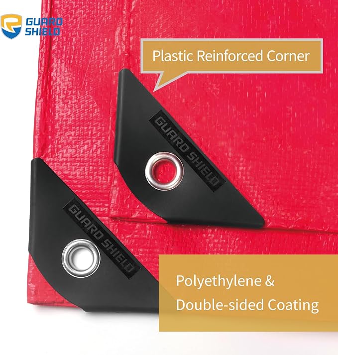 GUARD SHIELD Red Tarp 10x10 Feet Tarps High Visibility Outdoor Poly Cover Lightweight 6mil