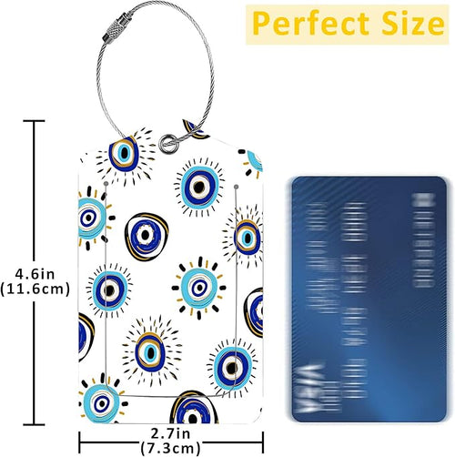 2 Pack Luggage Tag for Suitcase,Evil Eye PU Leather Suitcase Tags Identifiers with Privacy Name Address Labels and Durable Steel Loop for Women Men Travel