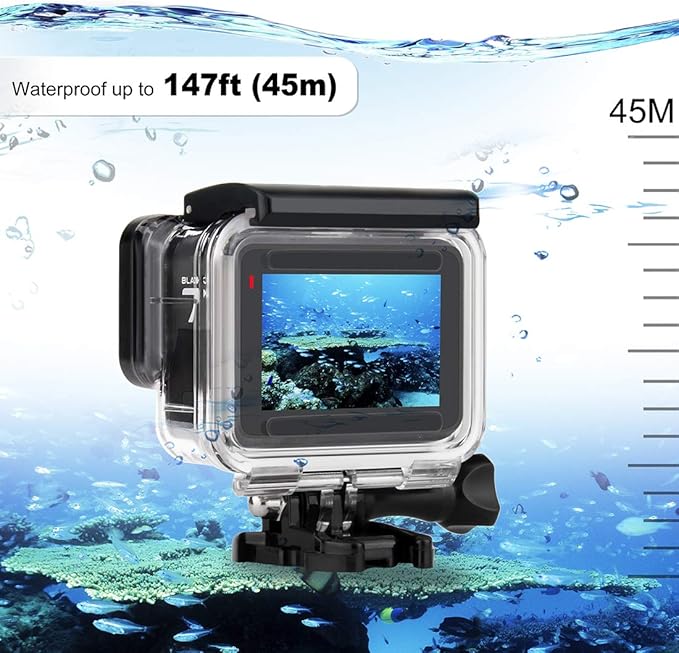 Waterproof Housing Case with Dive Filter for GoPro Hero 7 6 5 Black, Hero (2018) Camera - 45 Meters Underwater Photography - with Red, Light Red and Magenta Filters