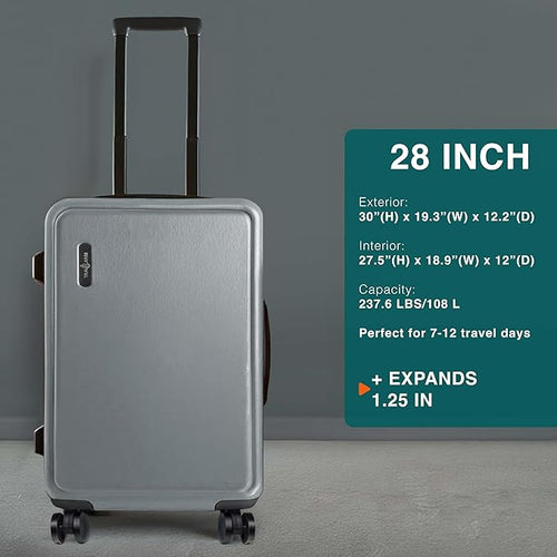 28 Inch Luggage with Spinner Wheels, Hard Shell Suitcase with TSA Locks for Luggage, Travel Large Suitcase, Expandable Hard Shell Suitcases, Grey