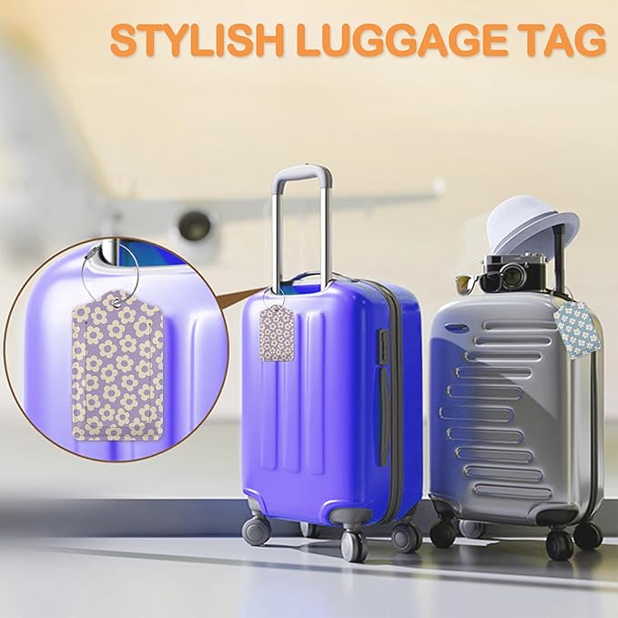 Retro Cream Daisies PU Leather Luggage Tags for Suitcase, Colorful Floral Travel Cruise 3 Pack with Privacy Flap, Name ID Label and Metal Loop for Women Men Girls Baggage Bag Backpack