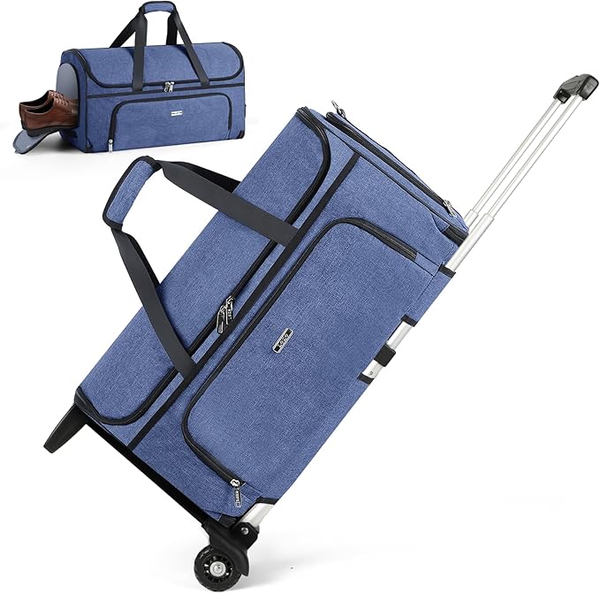 Garment Bags with Wheels, Garment Convertible Weekender Bags, Large Garment Bags for Travel, Duffle Luggage Bag Garment Bag (Blue, Medium)