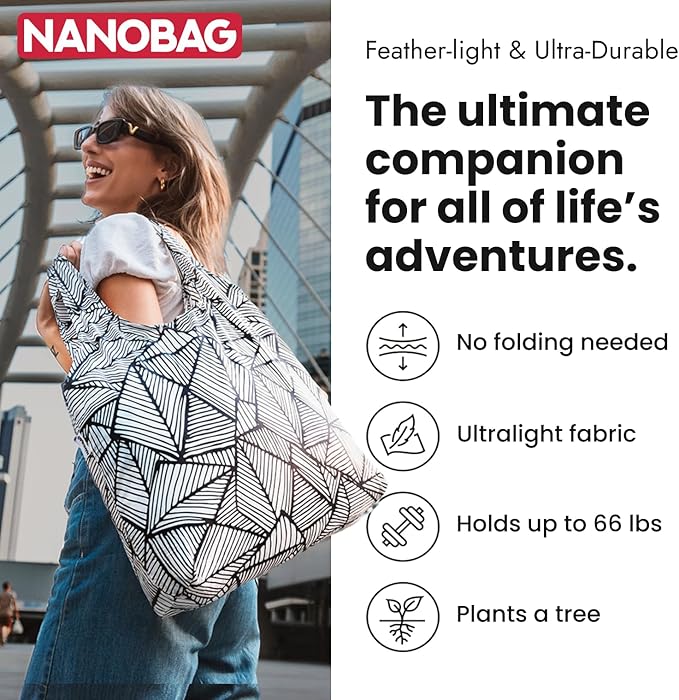 Nanobag Ultra-Lightweight Foldable Tote for Women & Men, Reusable Grocery & Travel Bag, Packable Collapsible Compact Market Essential (Standard Mocha)