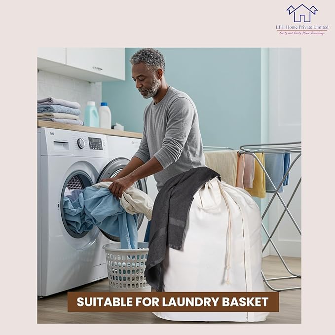 LFH Home Cotton Canvas Large Laundry Bag with Handle, Heavy Duty Drawstring Closure Washable Laundry Bags, School Travel, Home, Hotel, College Dorm, Organizer Sack, Toy Clothes 24x36 (Pack of 6)-White