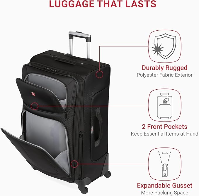 SwissGear Sion Softside Expandable Luggage, Black, 3-Piece Set (21/25/29)