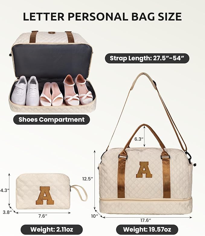 Gifts for Grandma-Initial Duffle Bag with Shoe Compartment, Personalized Weekender Bag, Monogram Overnight Bag, Letter Travel Bag with Makeup Bag，Daughter Friend Gifts (Letter P)