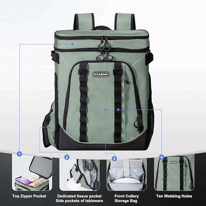 Beach Cooler Backpack for Men 36cans Insulated Backpack Cooler Lunch Bag for Women Camping Hiking Picnic Travel for 18 Hours Cooling 30L