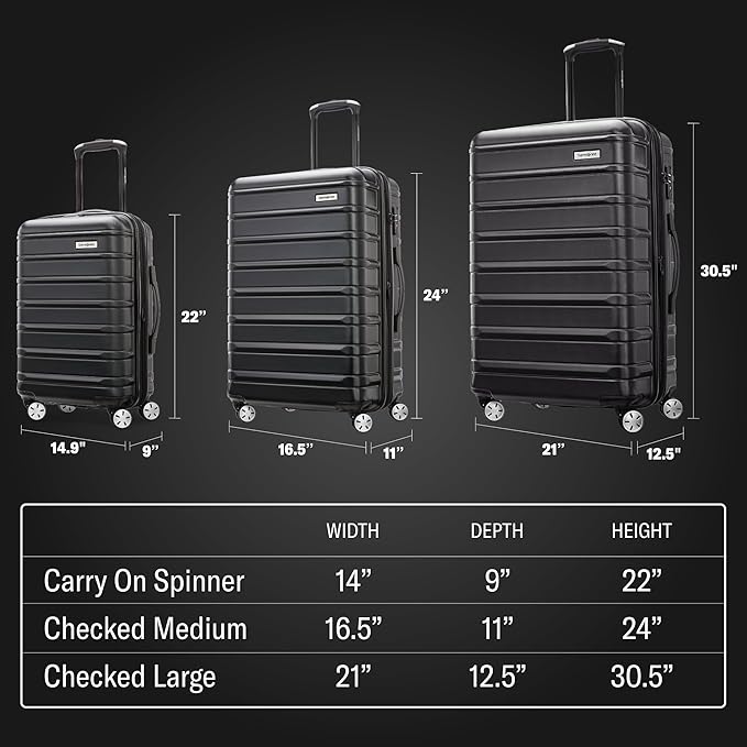 Samsonite Omni 2 Hardside Expandable Luggage with Spinner Wheels, 3-Piece Set (19/24/28), Midnight Black