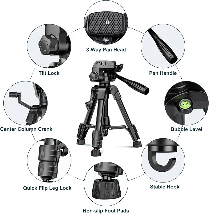 JOILCAN Mini Tripod for Camera, 25" Tabletop Camera Tripod, Portable Travel Tripod w/Phone & Tablet Holder, Lightweight Aluminum Tripods for DSLR Phone