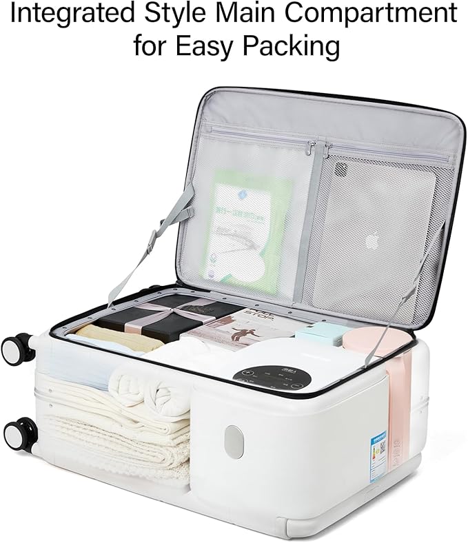 Hanke Top Opening Carry On Luggage, 20 Inch Zipperless Aluminum Frame Wide Handle Luggage, All-PC Hard Shell Trunk Suitcase with Spinner Wheels, TSA Airline Approved (Smoke White, 40L)